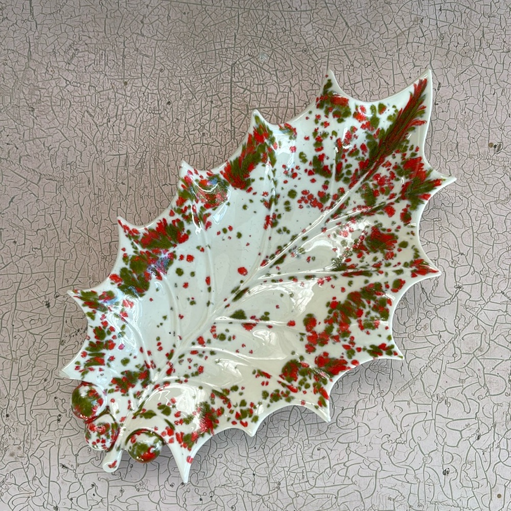 Vintage Holly Leaf Drip Glaze Holder